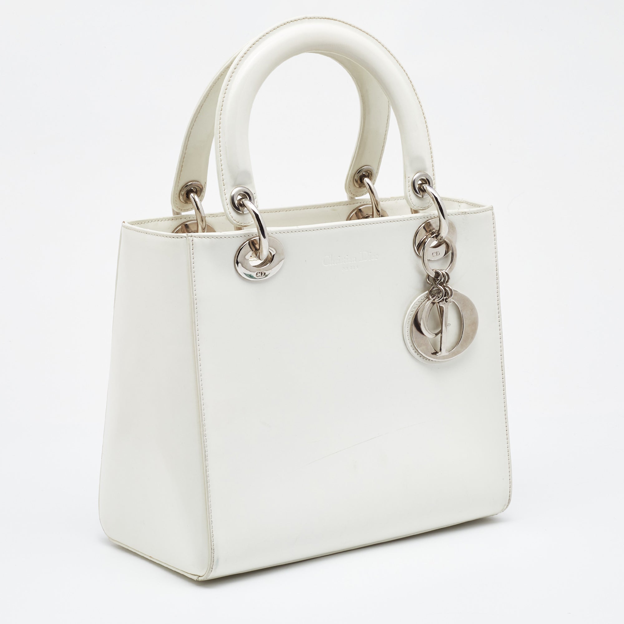 DIOR Off White Patent Leather Medium Vintage Lady  Tote