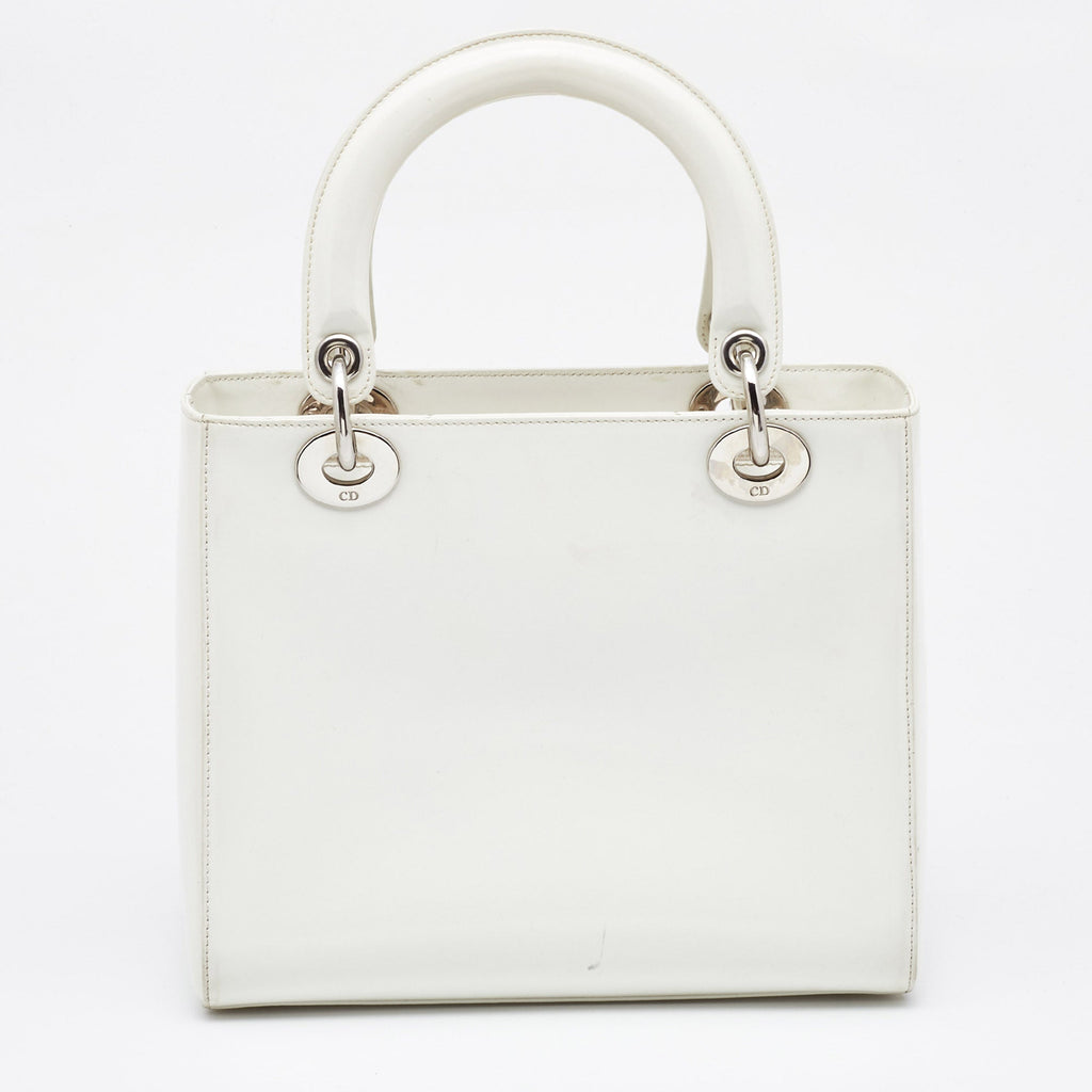 DIOR Off White Patent Leather Medium Vintage Lady  Tote