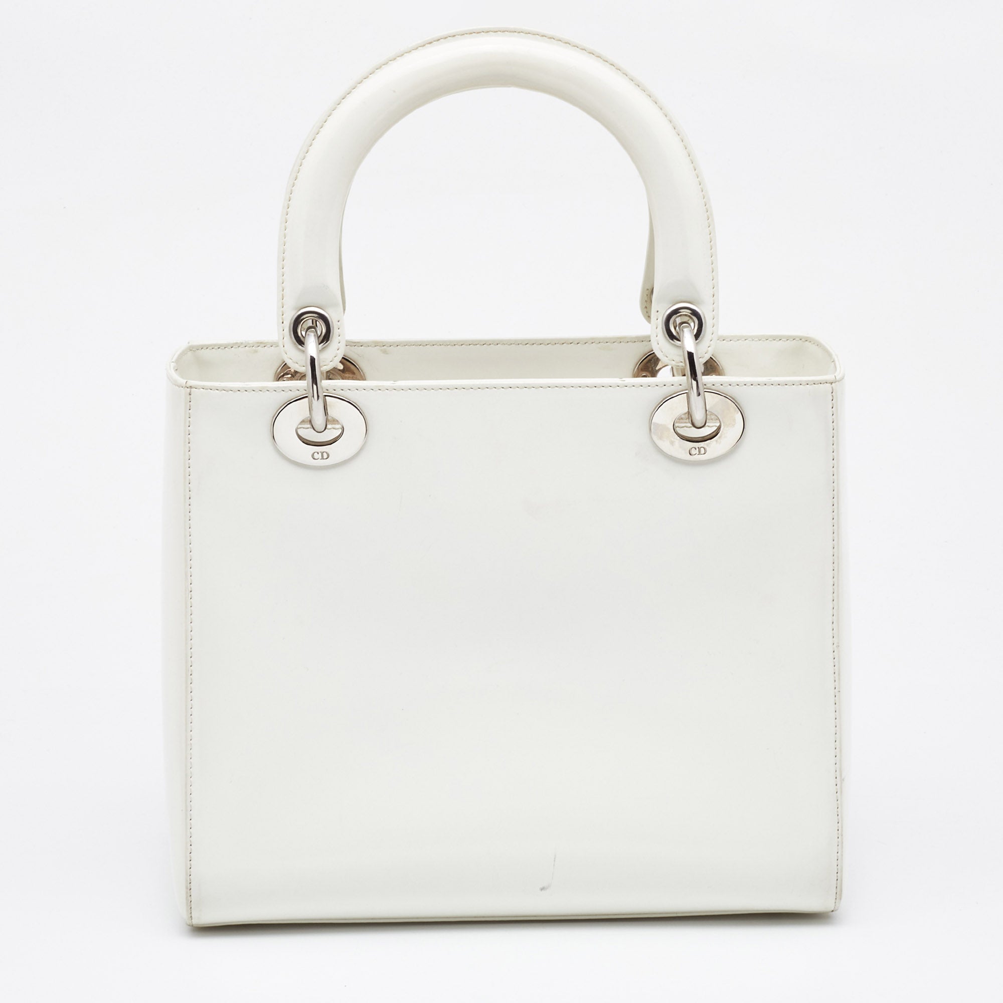 DIOR Off White Patent Leather Medium Vintage Lady  Tote
