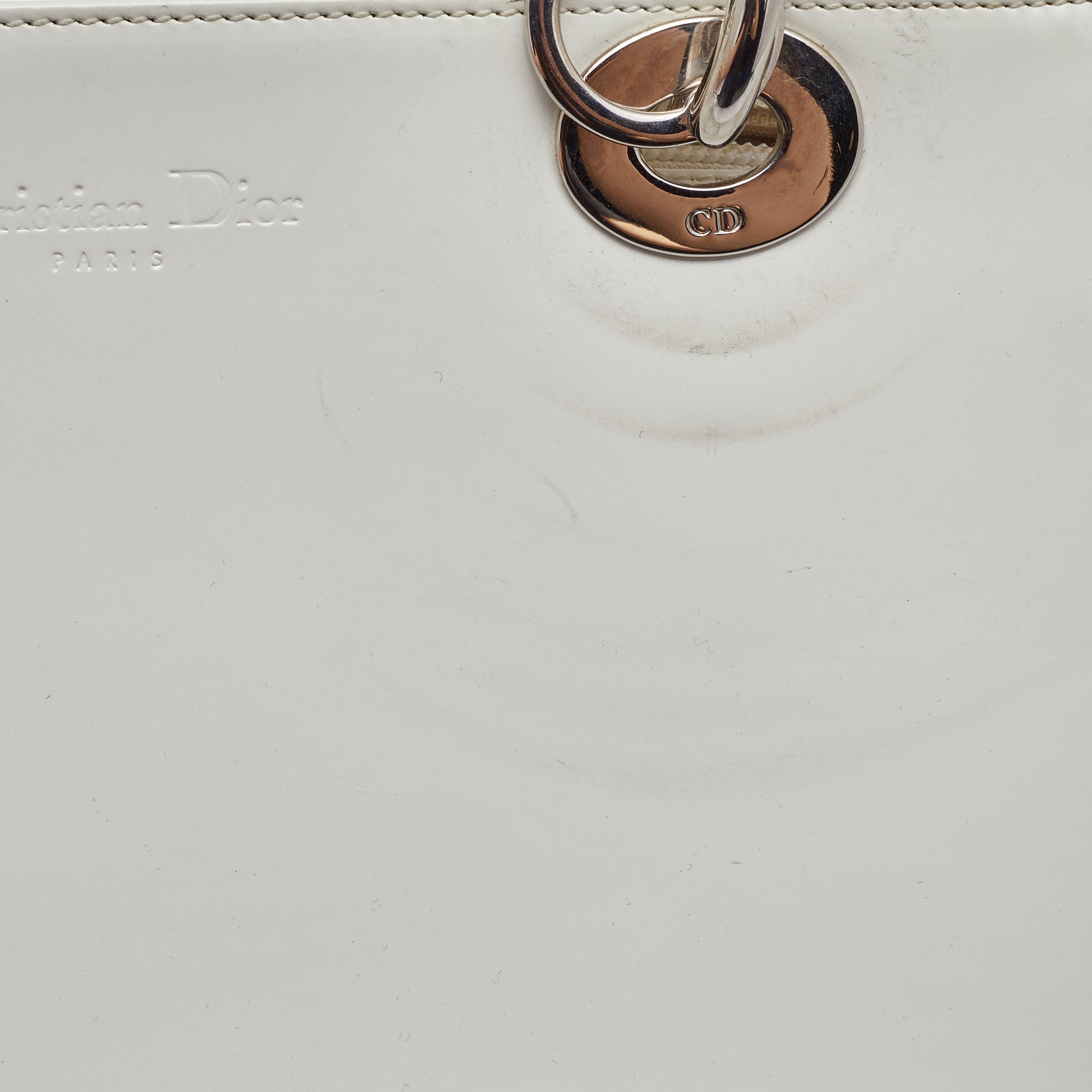 DIOR Off White Patent Leather Medium Vintage Lady  Tote