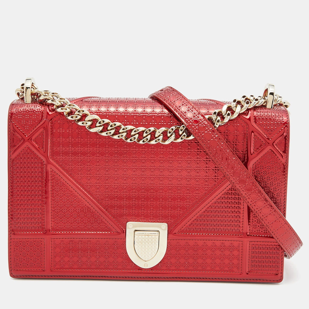 DIOR Metallic Red Micro Cannage Patent Leather Medium ama Shoulder Bag