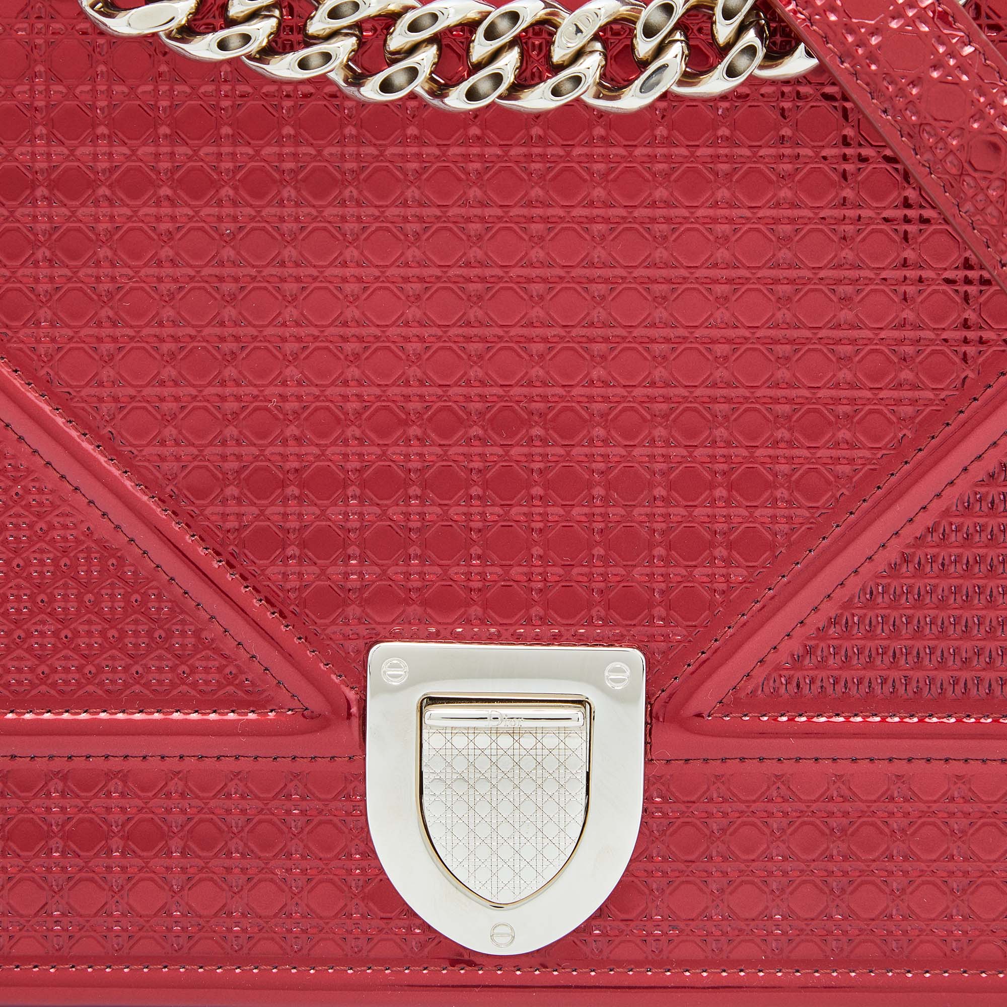 DIOR Metallic Red Micro Cannage Patent Leather Medium ama Shoulder Bag