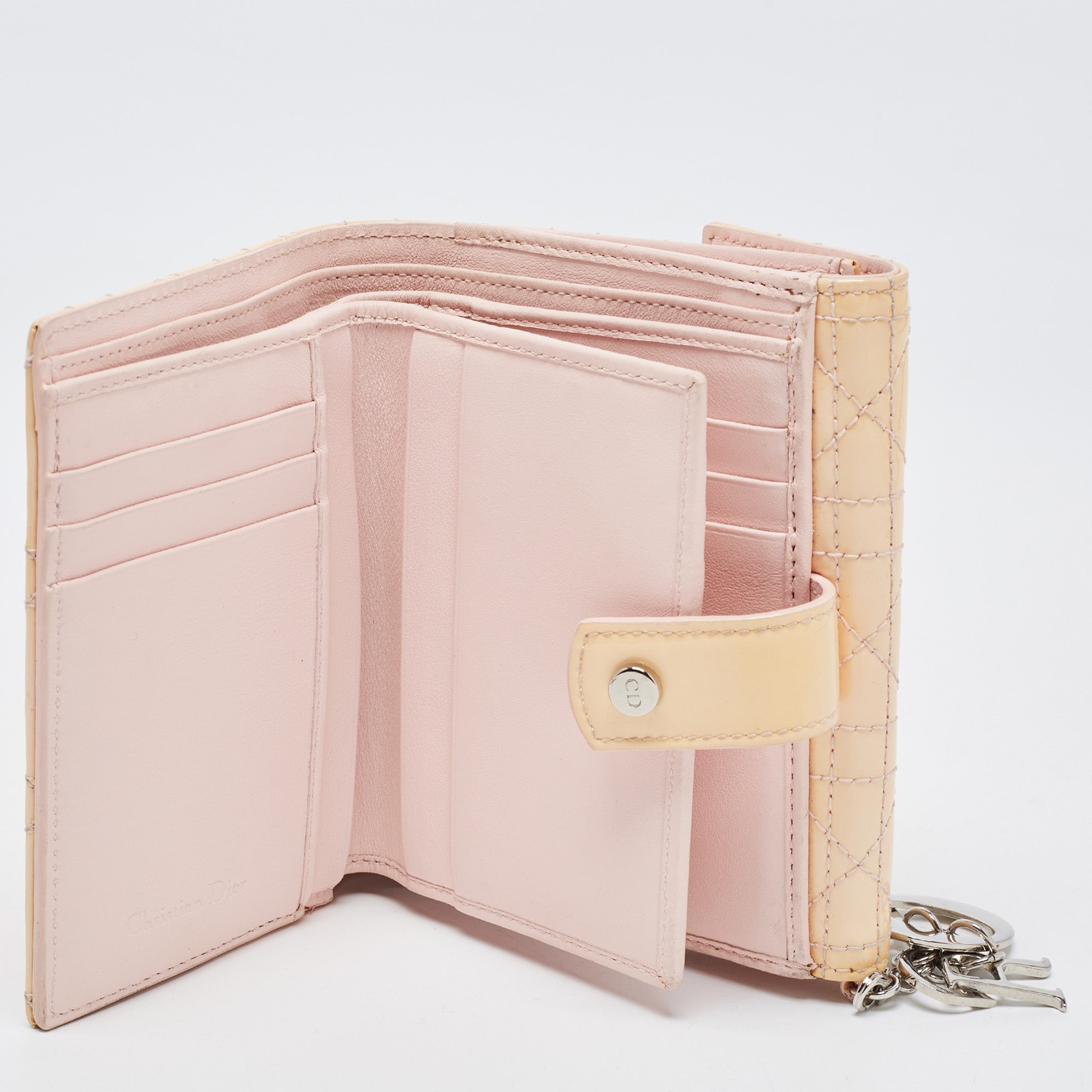 DIOR Cream Cannage Patent Leather Lady  Flap Wallet