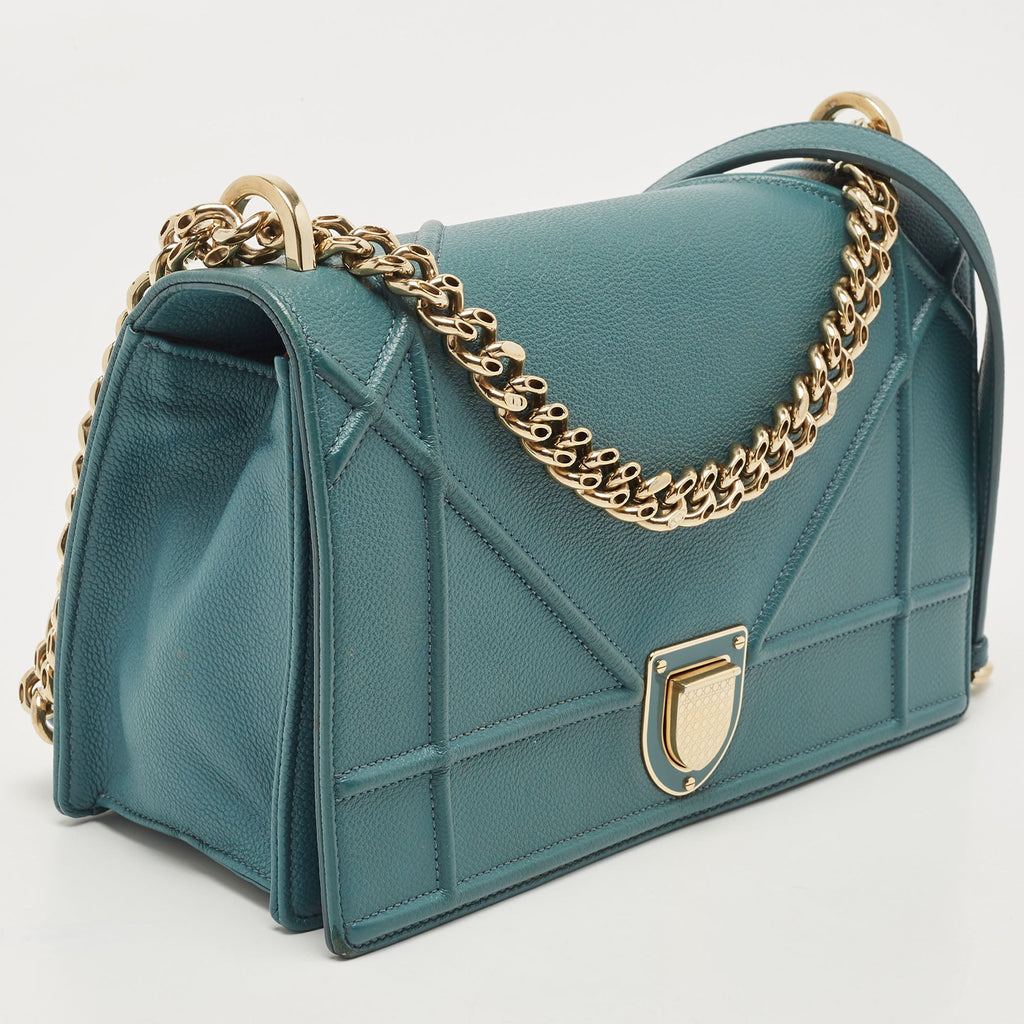 DIOR Teal Green Leather Medium ama Shoulder Bag