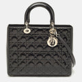 DIOR Black Cannage Patent Leather Large Lady  Tote