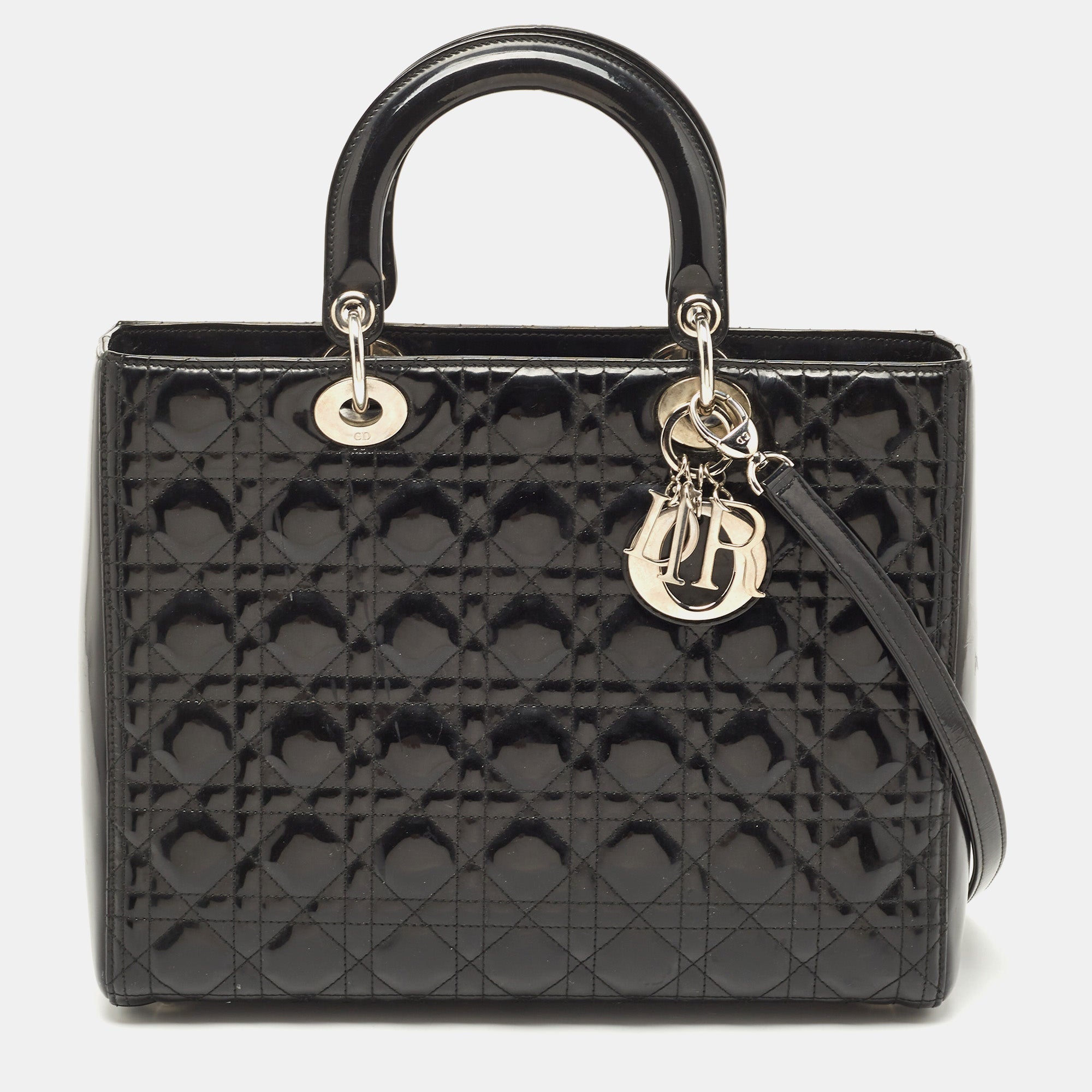 DIOR Black Cannage Patent Leather Large Lady  Tote
