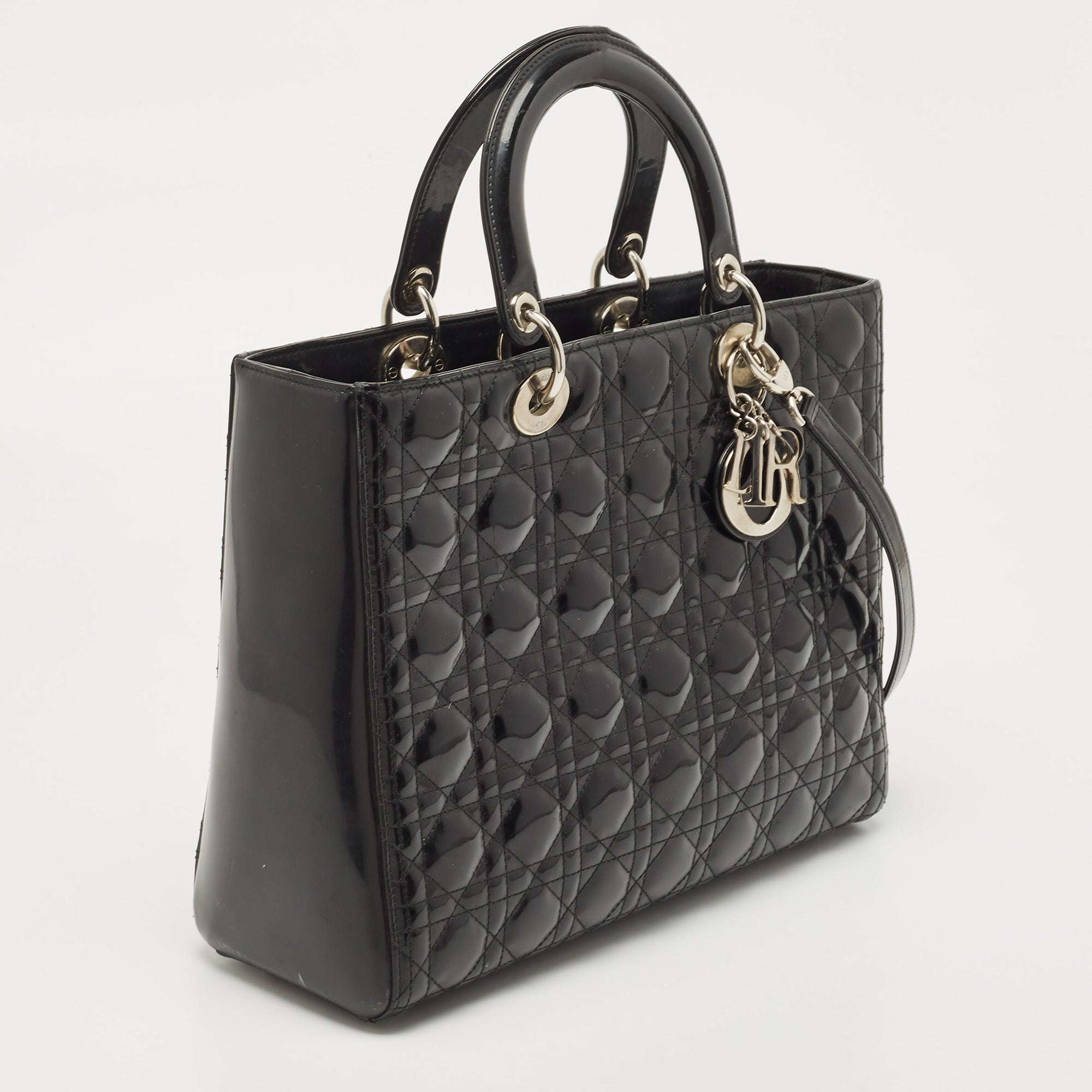 DIOR Black Cannage Patent Leather Large Lady  Tote