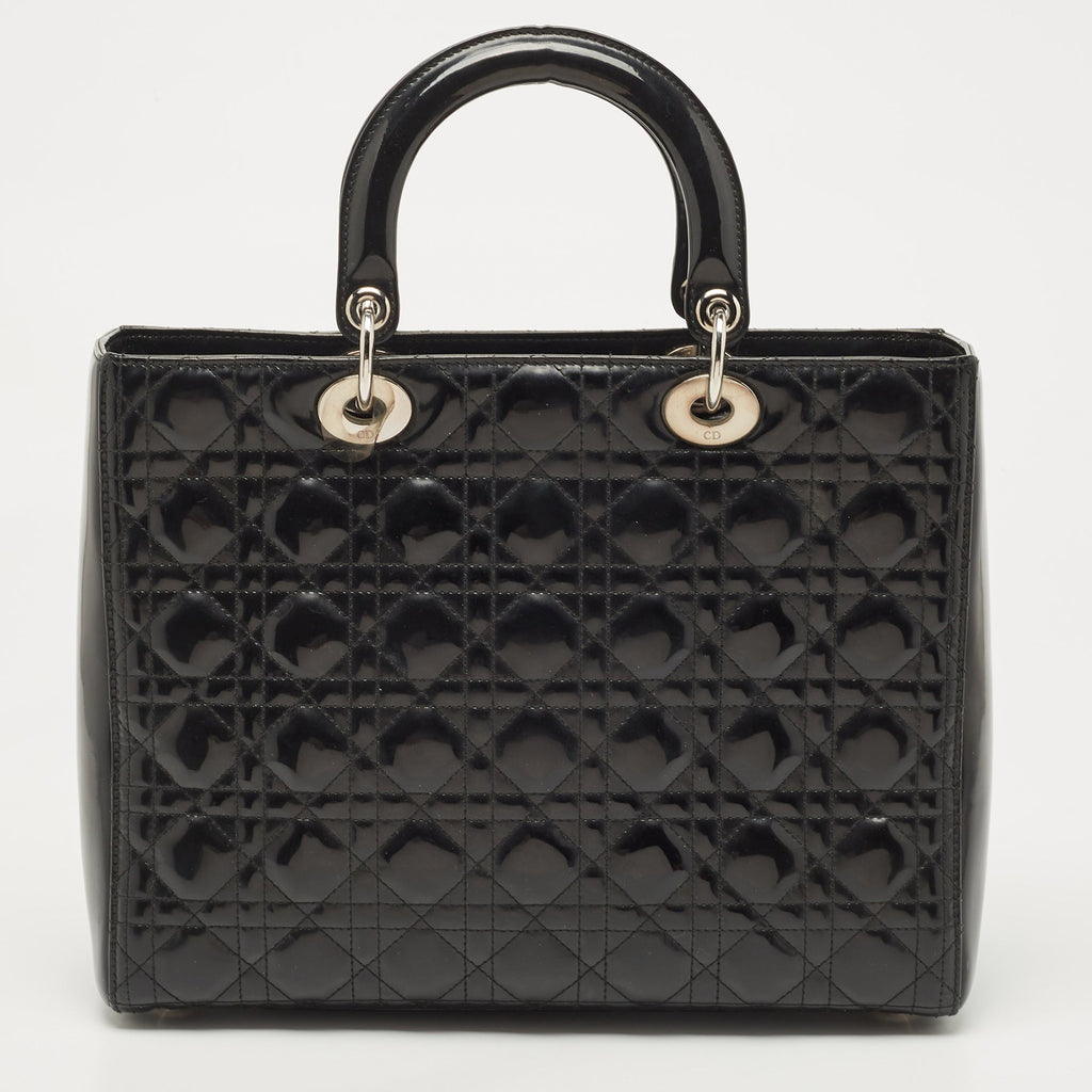 DIOR Black Cannage Patent Leather Large Lady  Tote