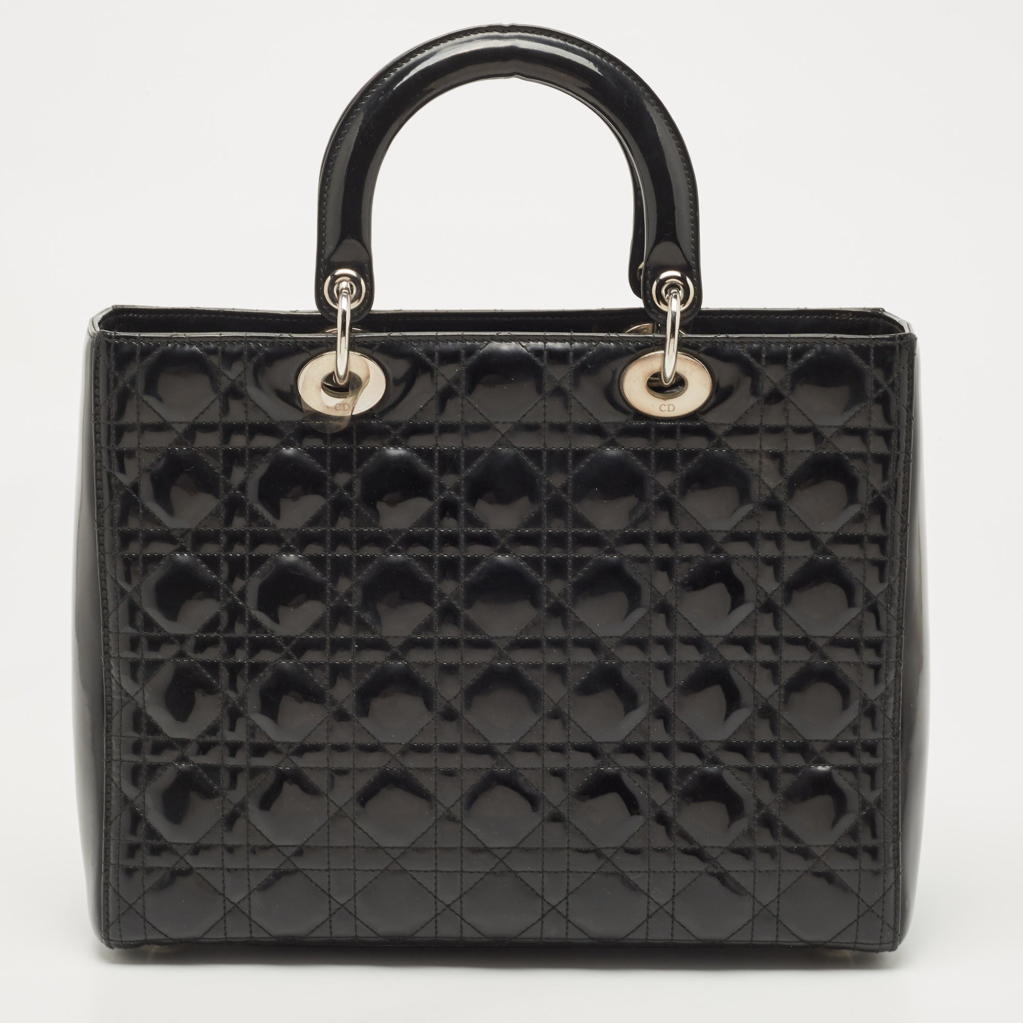 DIOR Black Cannage Patent Leather Large Lady  Tote