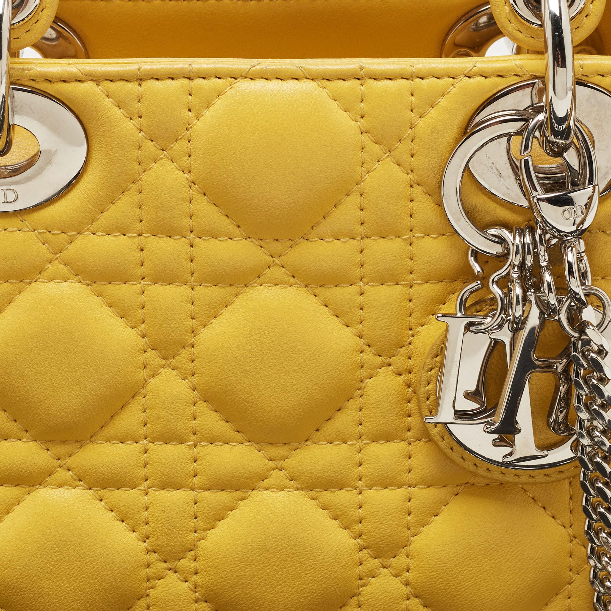DIOR Yellow Cannage Leather Mini Chain Lady  Tote