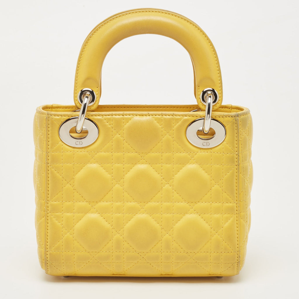 DIOR Yellow Cannage Leather Mini Chain Lady  Tote