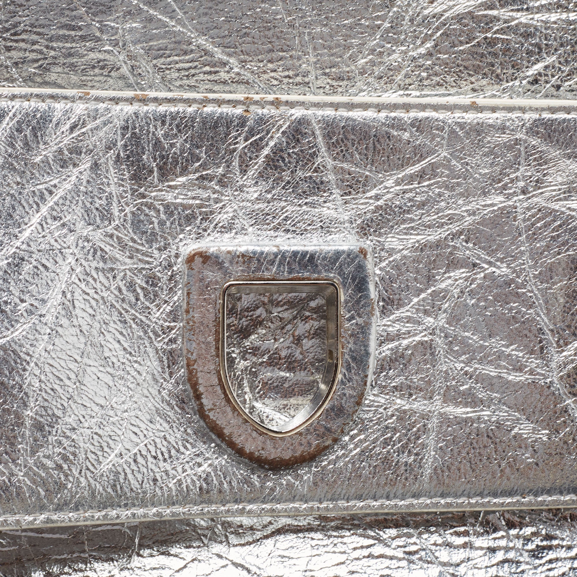 DIOR Silver Laminated Leather Medium ever Bag
