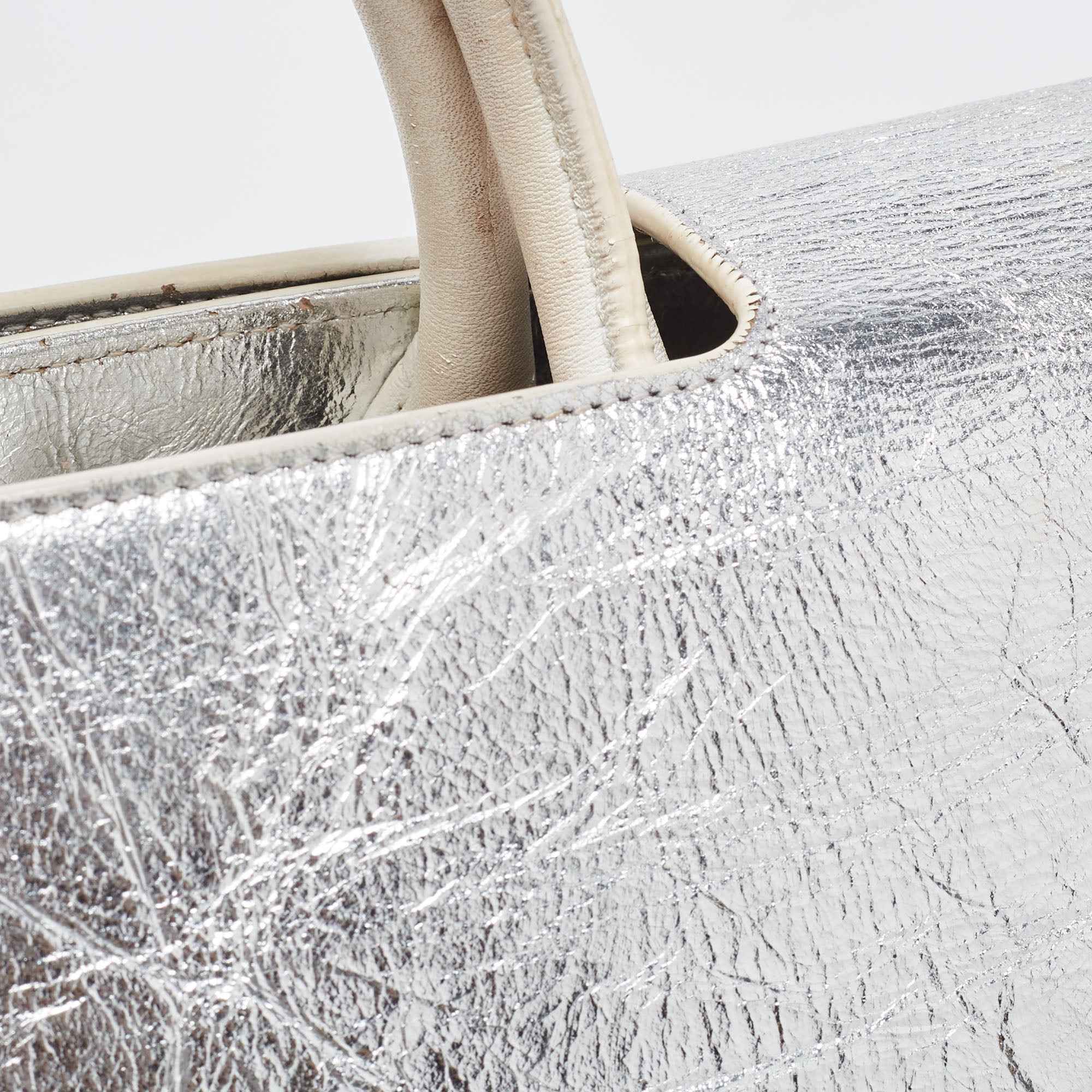 DIOR Silver Laminated Leather Medium ever Bag