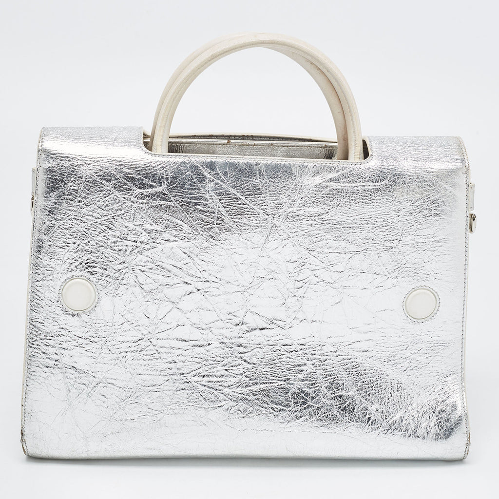DIOR Silver Laminated Leather Medium ever Bag