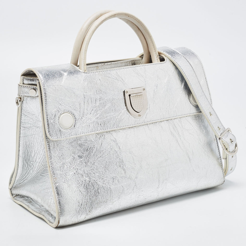 DIOR Silver Laminated Leather Medium ever Bag