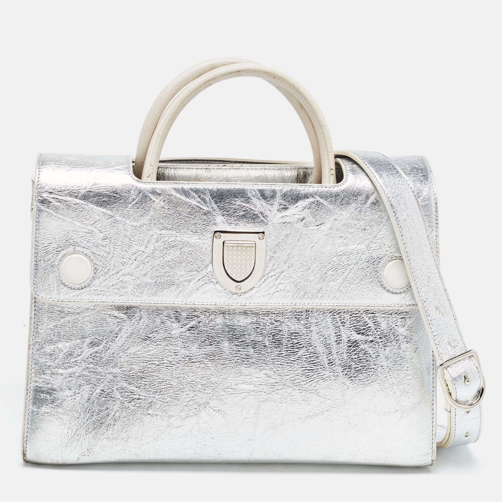 DIOR Silver Laminated Leather Medium ever Bag
