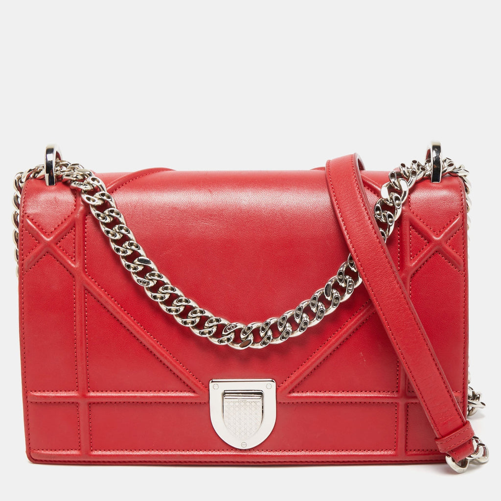 DIOR Red Leather Medium ama Flap Shoulder Bag