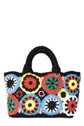 Prada Black and Woven Multicolor Straw Tote