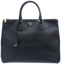 Prada Galleria Double Lux XL Saffiano Zip Black Calfskin Tote