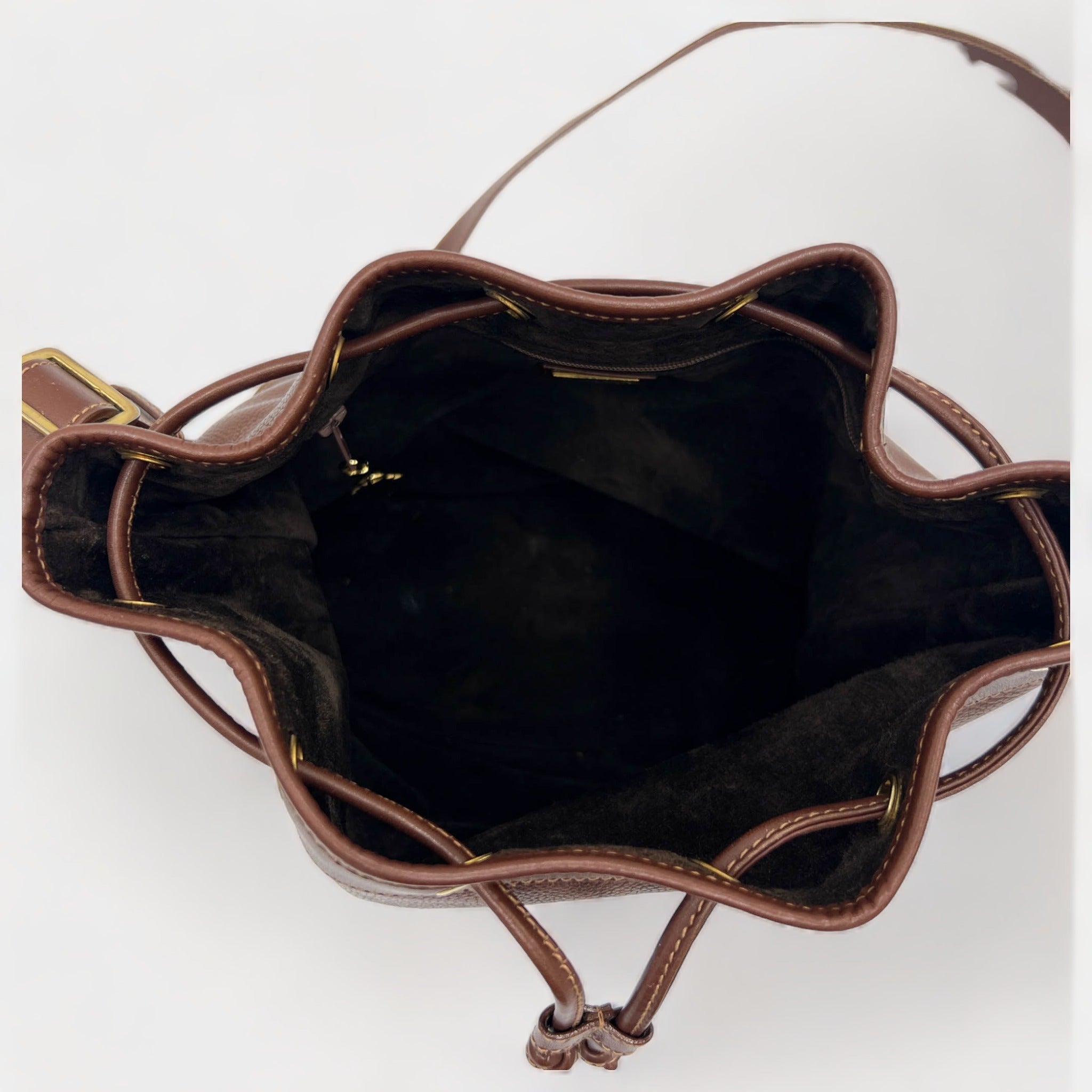 Vintage Gucci Brown Leather Drawstring Bucket Bag