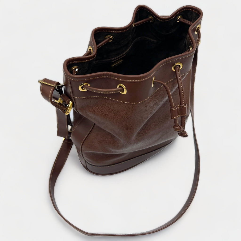Vintage Gucci Brown Leather Drawstring Bucket Bag