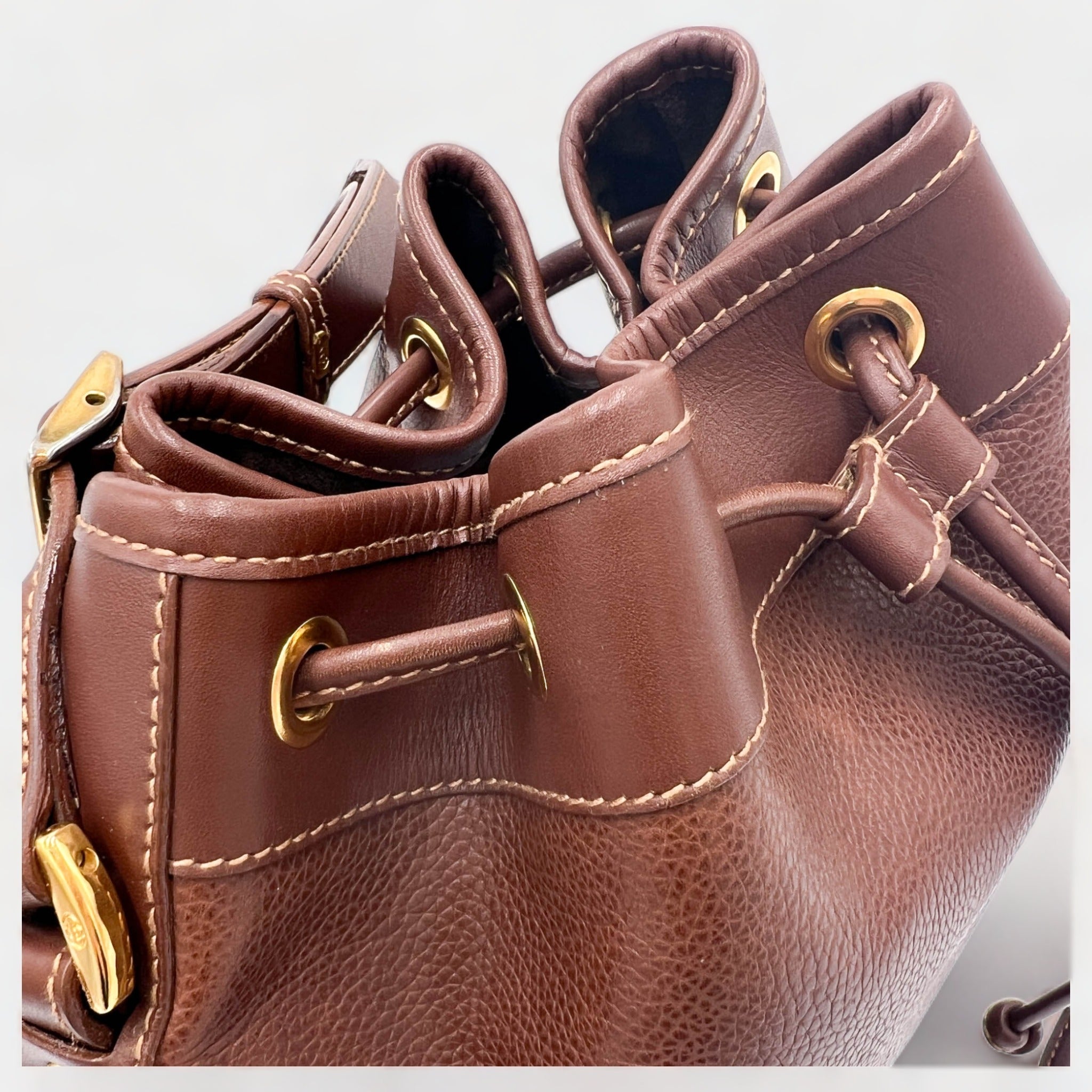 Vintage Gucci Brown Leather Drawstring Bucket Bag