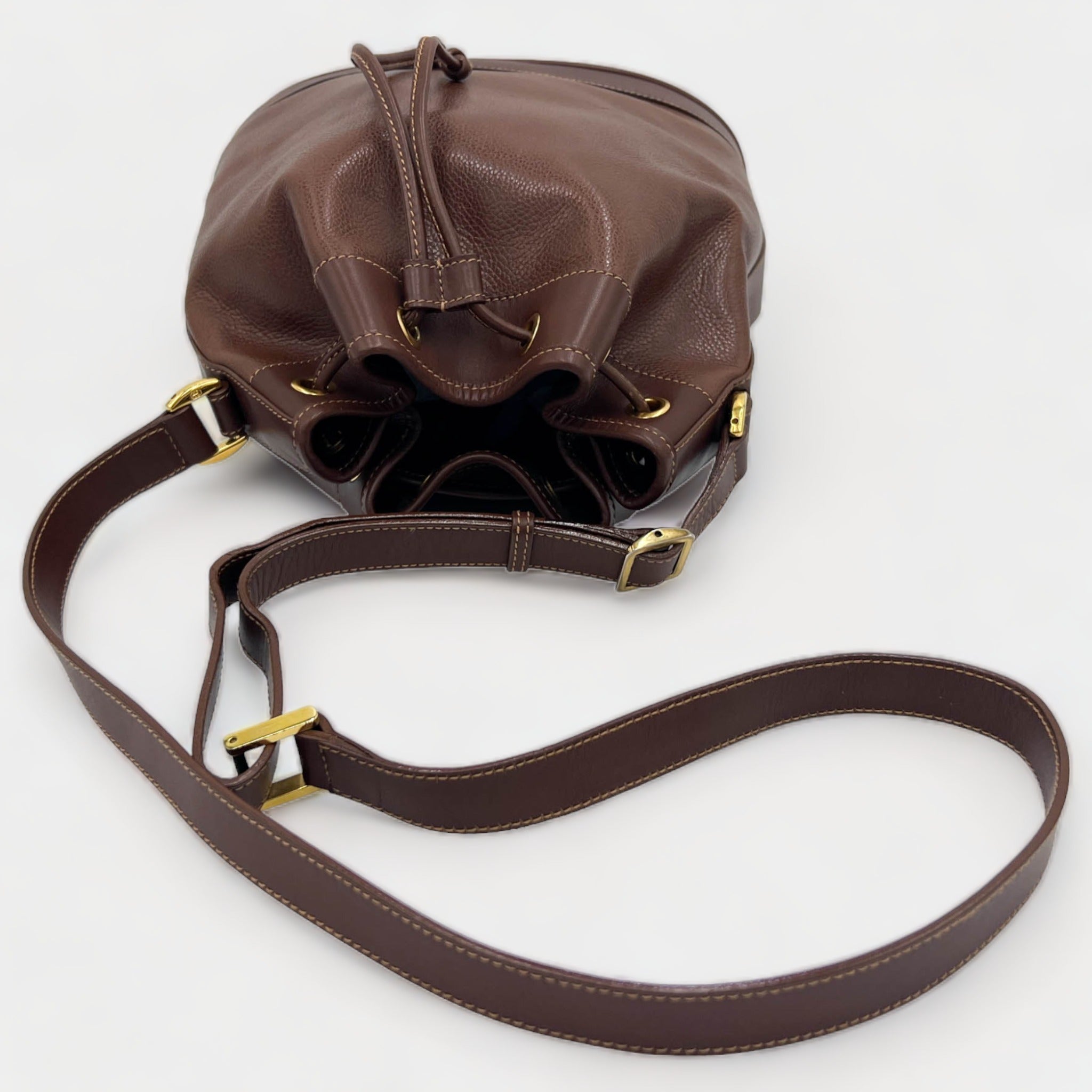 Vintage Gucci Brown Leather Drawstring Bucket Bag