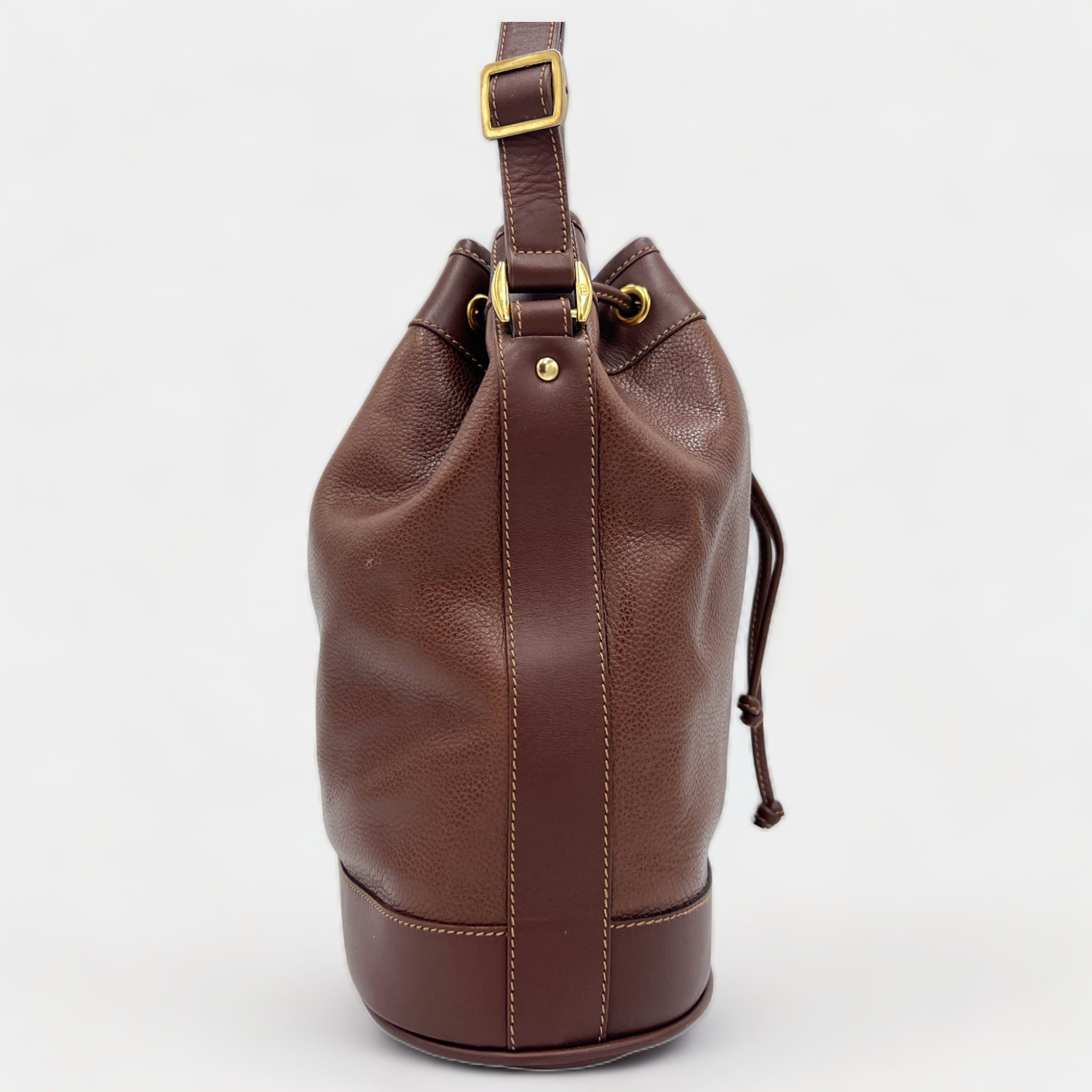 Vintage Gucci Brown Leather Drawstring Bucket Bag