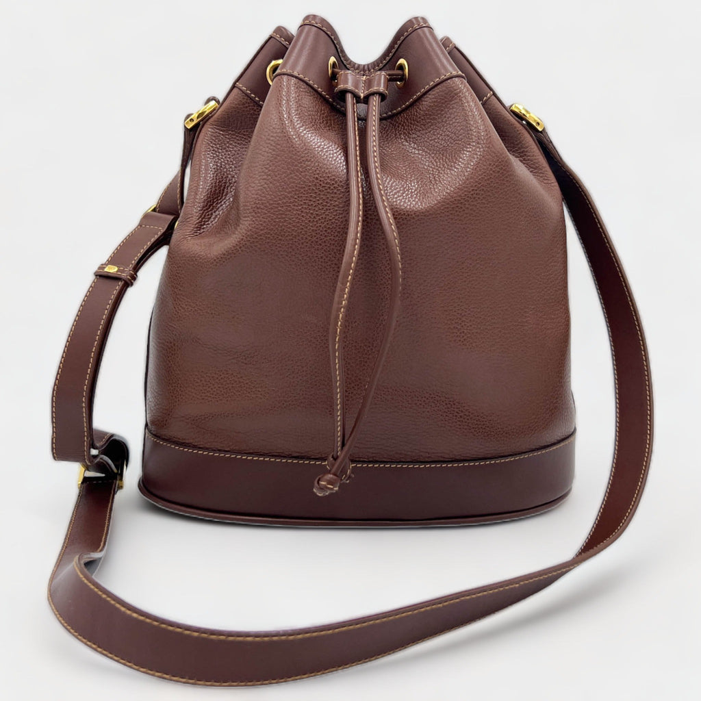 Vintage Gucci Brown Leather Drawstring Bucket Bag