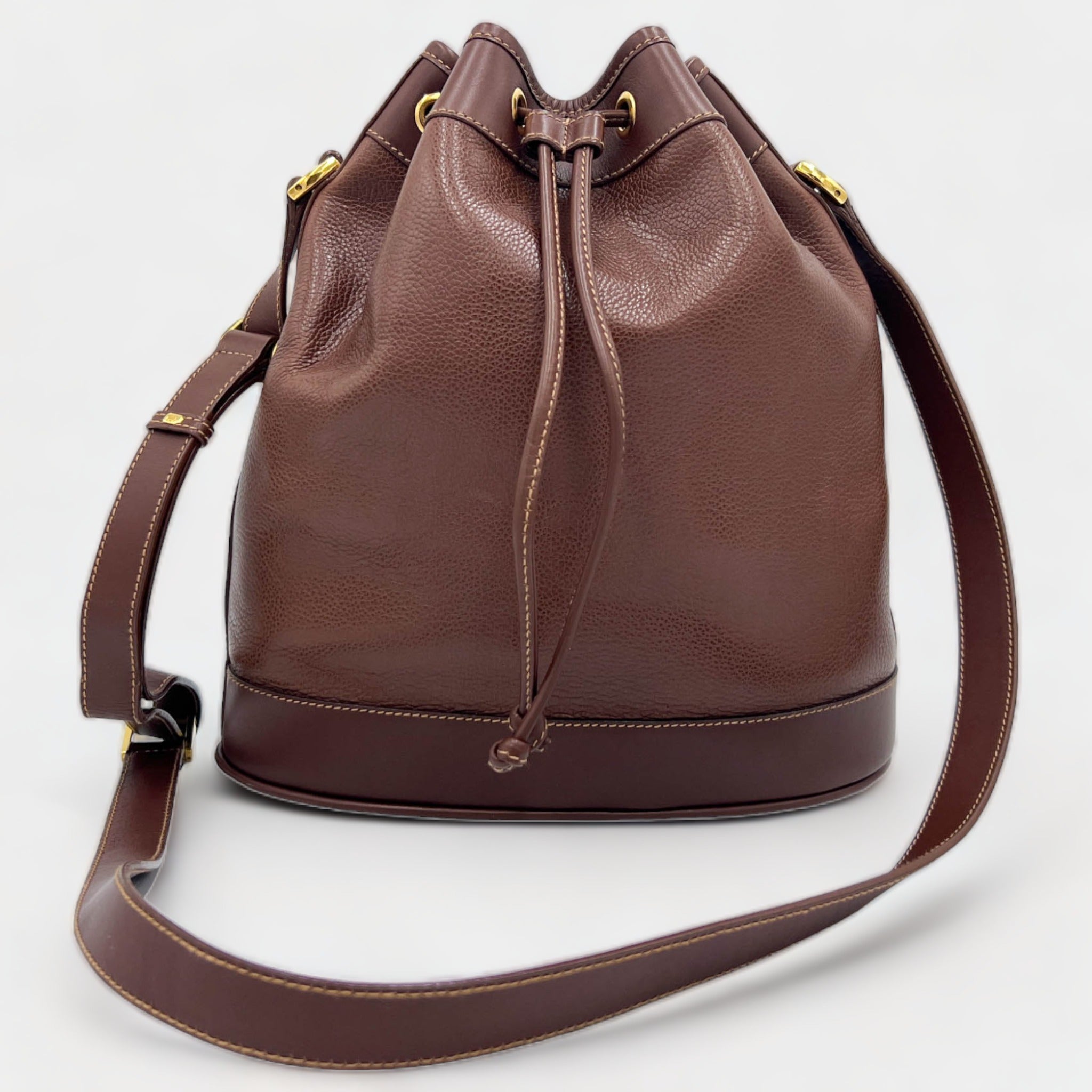 Vintage Gucci Brown Leather Drawstring Bucket Bag