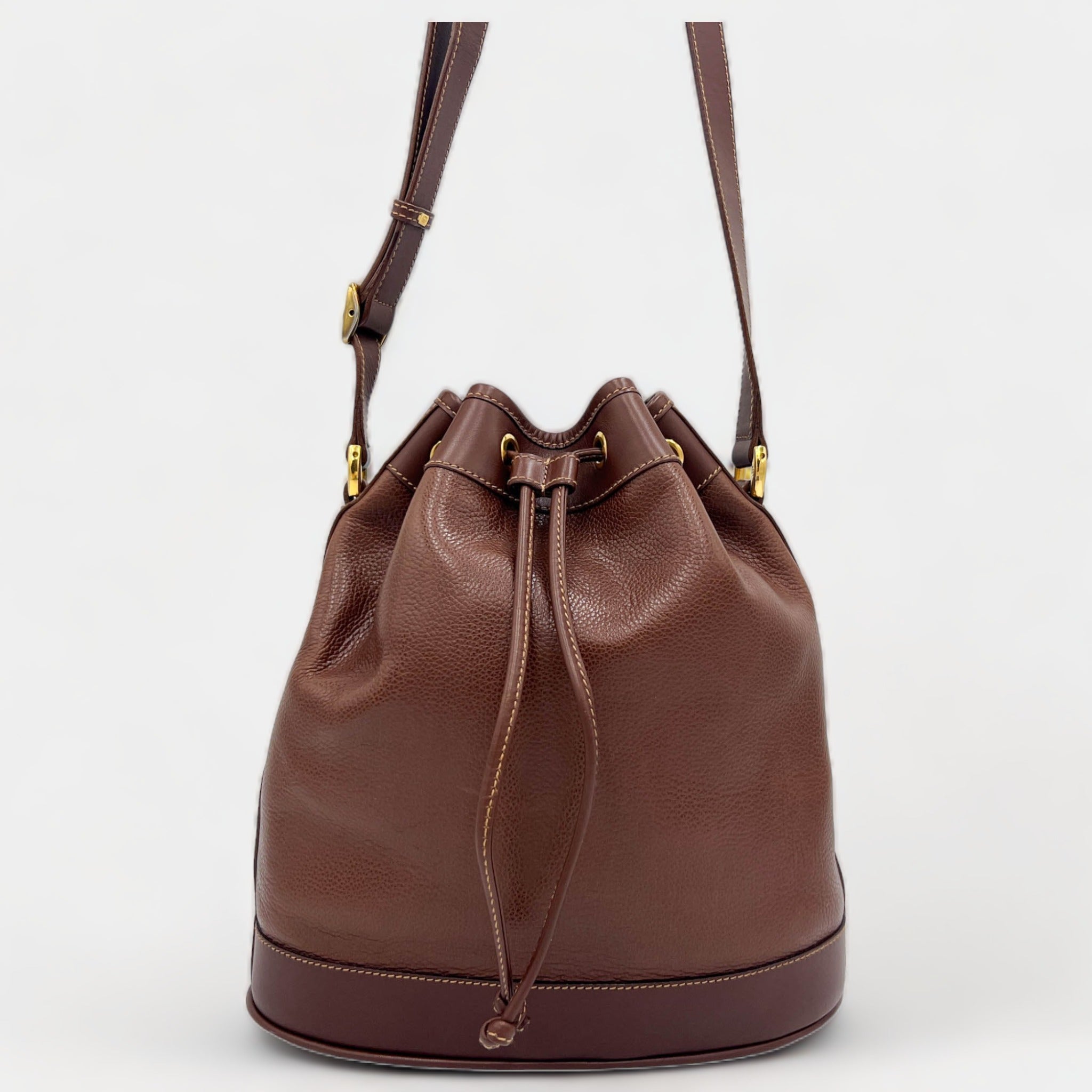 Vintage Gucci Brown Leather Drawstring Bucket Bag