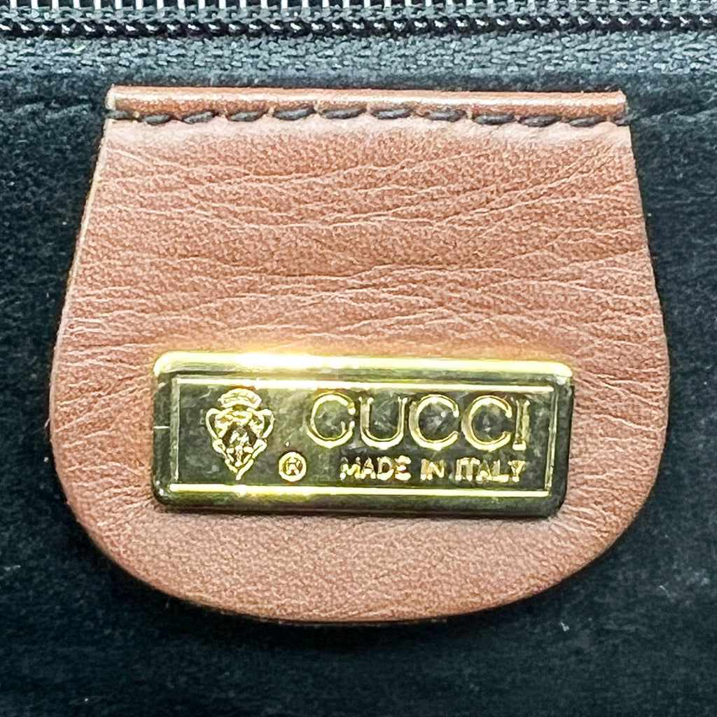 Gucci Vintage 1990s Black GG GG Jacquard & Brown Leather Satchel Crossbody Bag