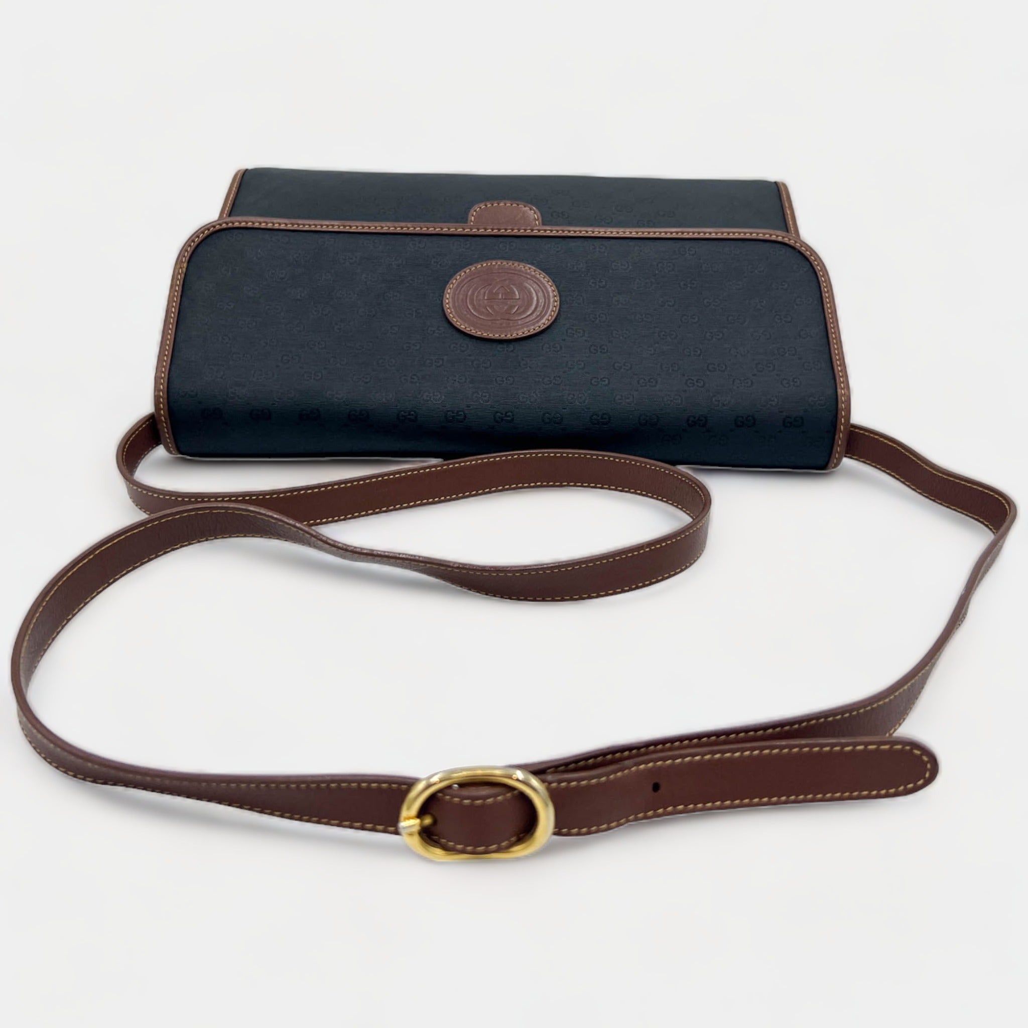 Gucci Vintage 1990s Black GG GG Jacquard & Brown Leather Satchel Crossbody Bag