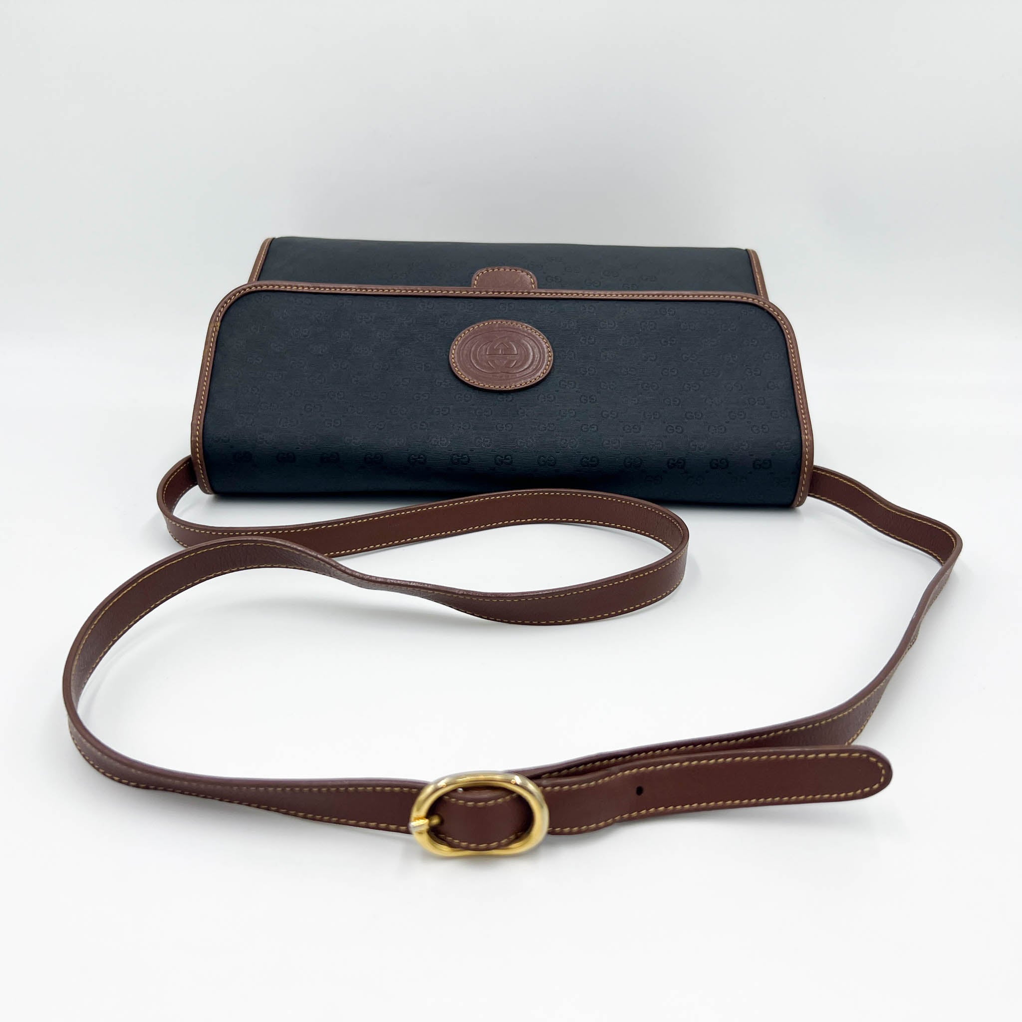 Gucci Vintage 1990s Black GG GG Jacquard & Brown Leather Satchel Crossbody Bag