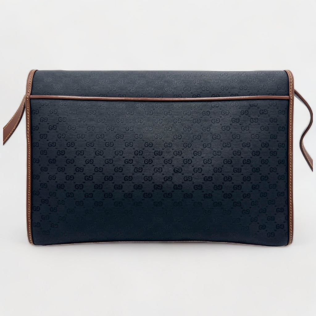 Gucci Vintage 1990s Black GG GG Jacquard & Brown Leather Satchel Crossbody Bag