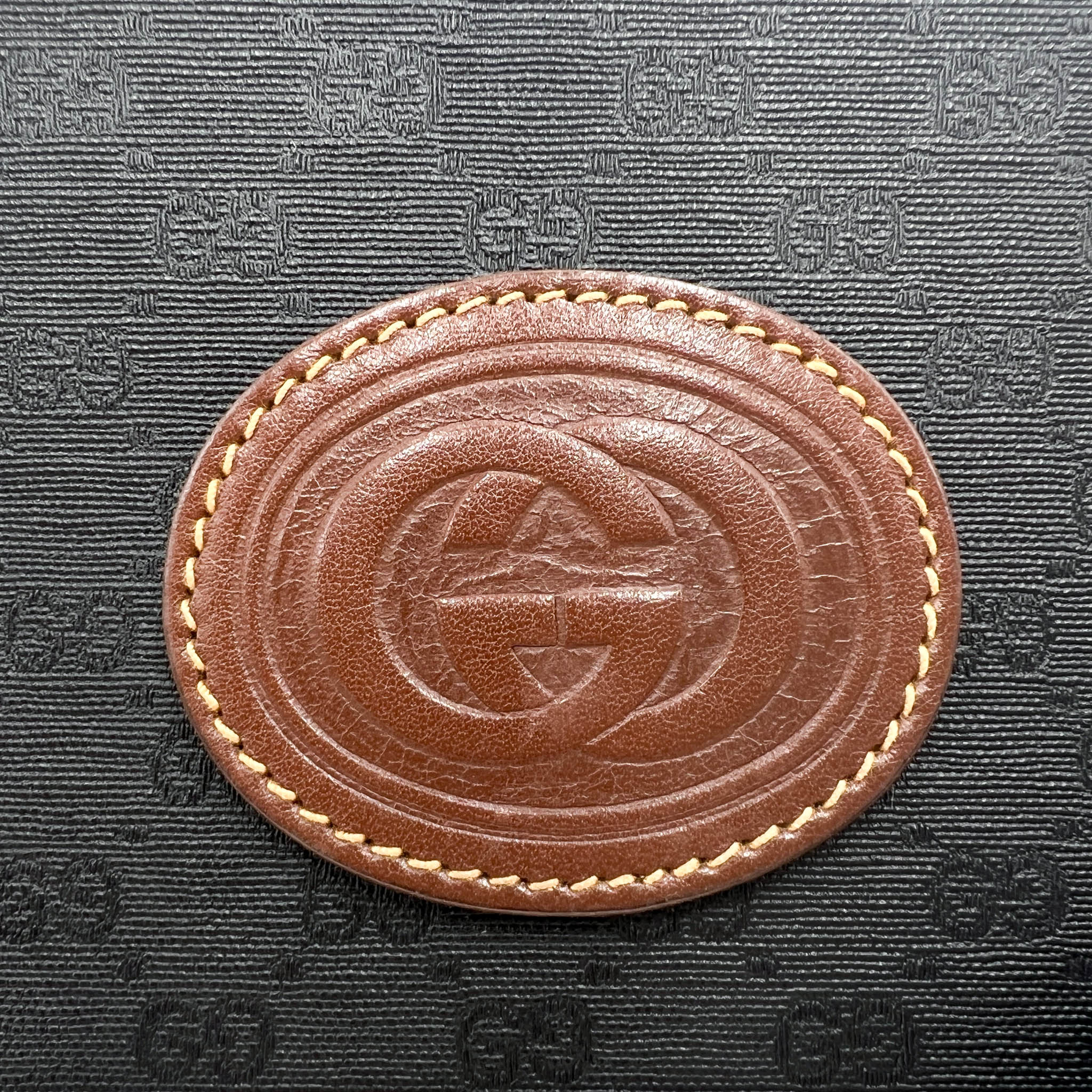 Gucci Vintage 1990s Black GG GG Jacquard & Brown Leather Satchel Crossbody Bag