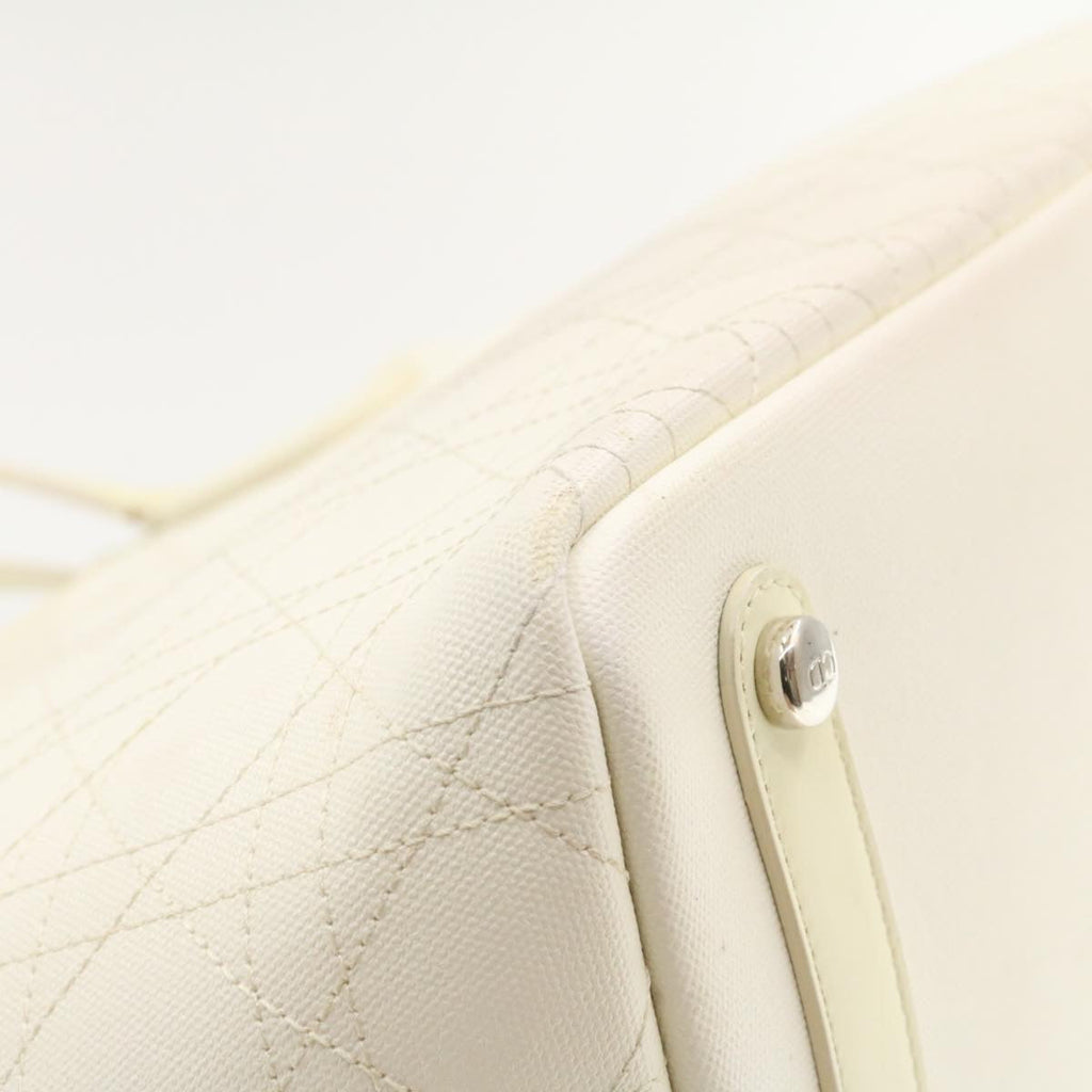 CHRISTIAN DIOR Panarea Tote Bag Coated Canvas White Auth rd1228