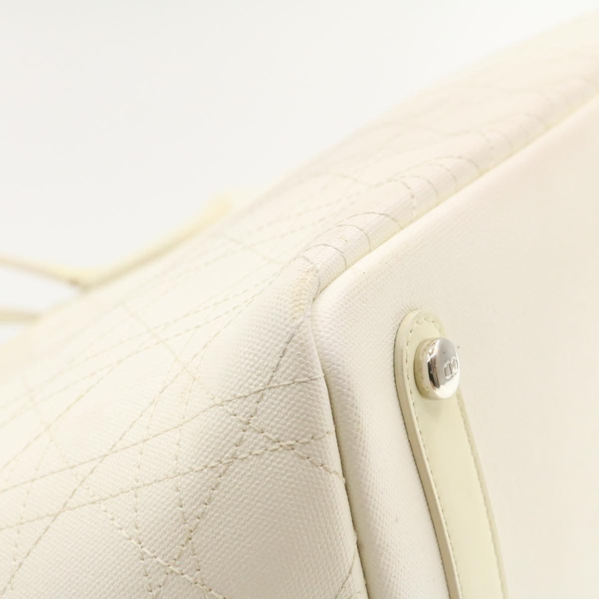 CHRISTIAN DIOR Panarea Tote Bag Coated Canvas White Auth rd1228
