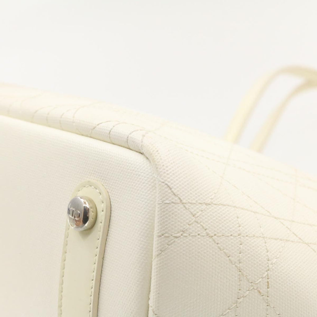 CHRISTIAN DIOR Panarea Tote Bag Coated Canvas White Auth rd1228