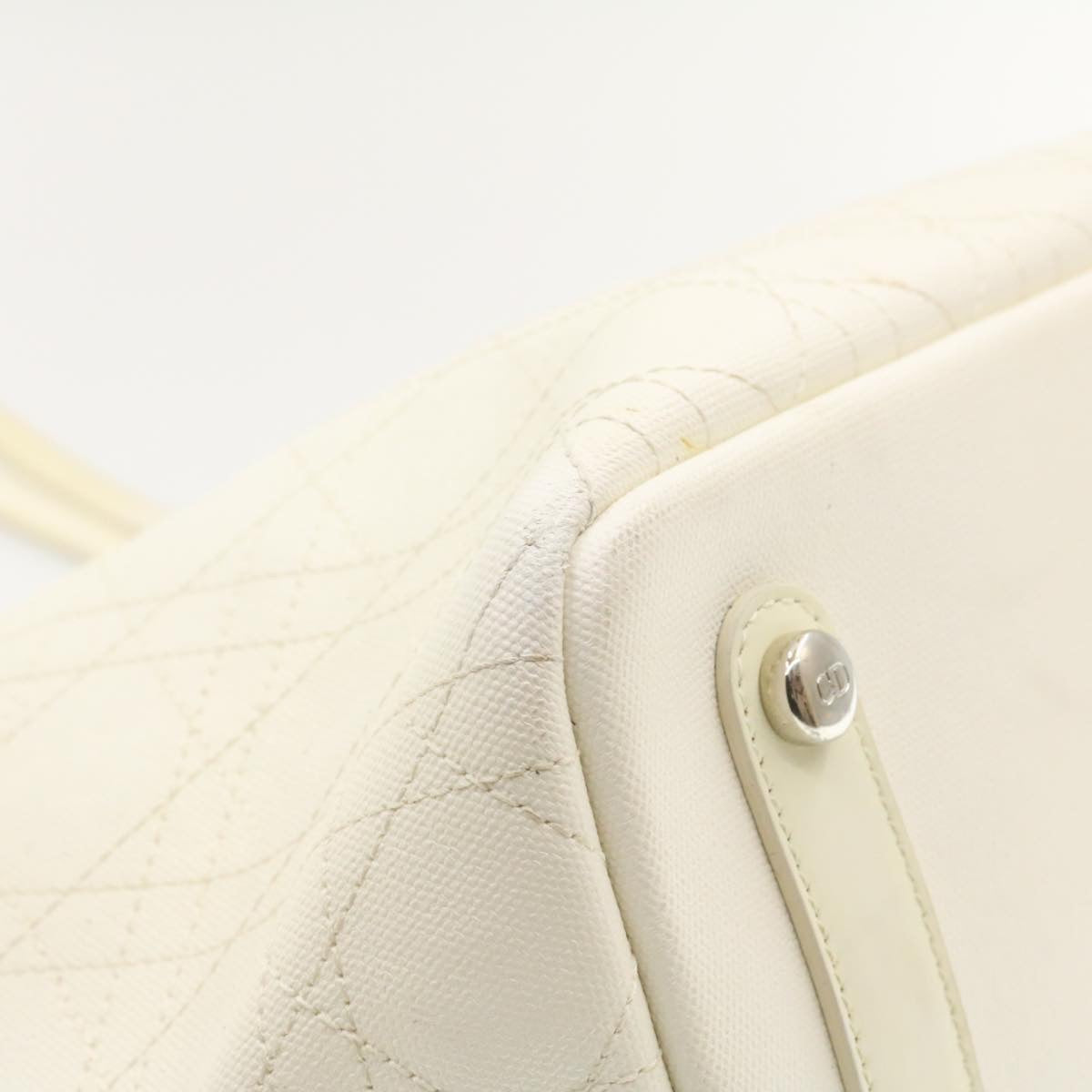 CHRISTIAN DIOR Panarea Tote Bag Coated Canvas White Auth rd1228