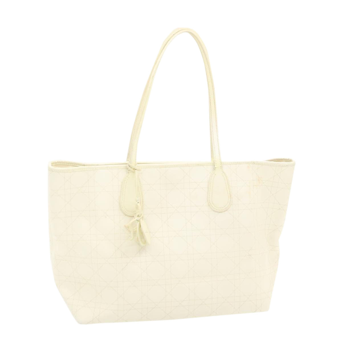 CHRISTIAN DIOR Panarea Tote Bag Coated Canvas White Auth rd1228