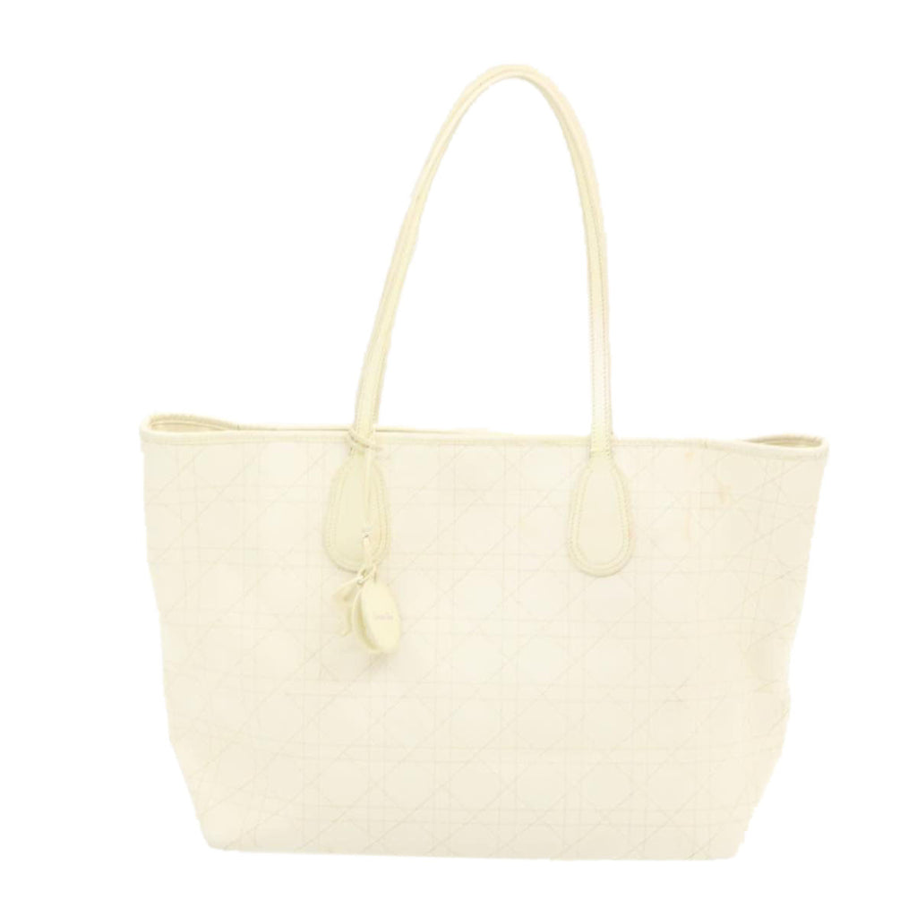 CHRISTIAN DIOR Panarea Tote Bag Coated Canvas White Auth rd1228