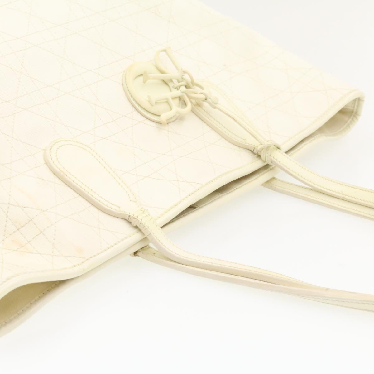CHRISTIAN DIOR Panarea Tote Bag Coated Canvas White Auth rd1228