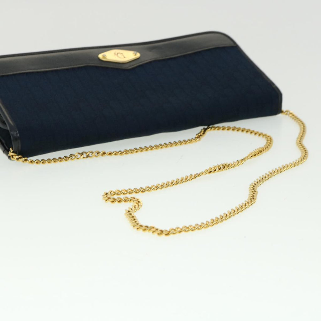 CHRISTIAN DIOR Trotter Canvas Chain Shoulder Bag Navy Auth rd2392