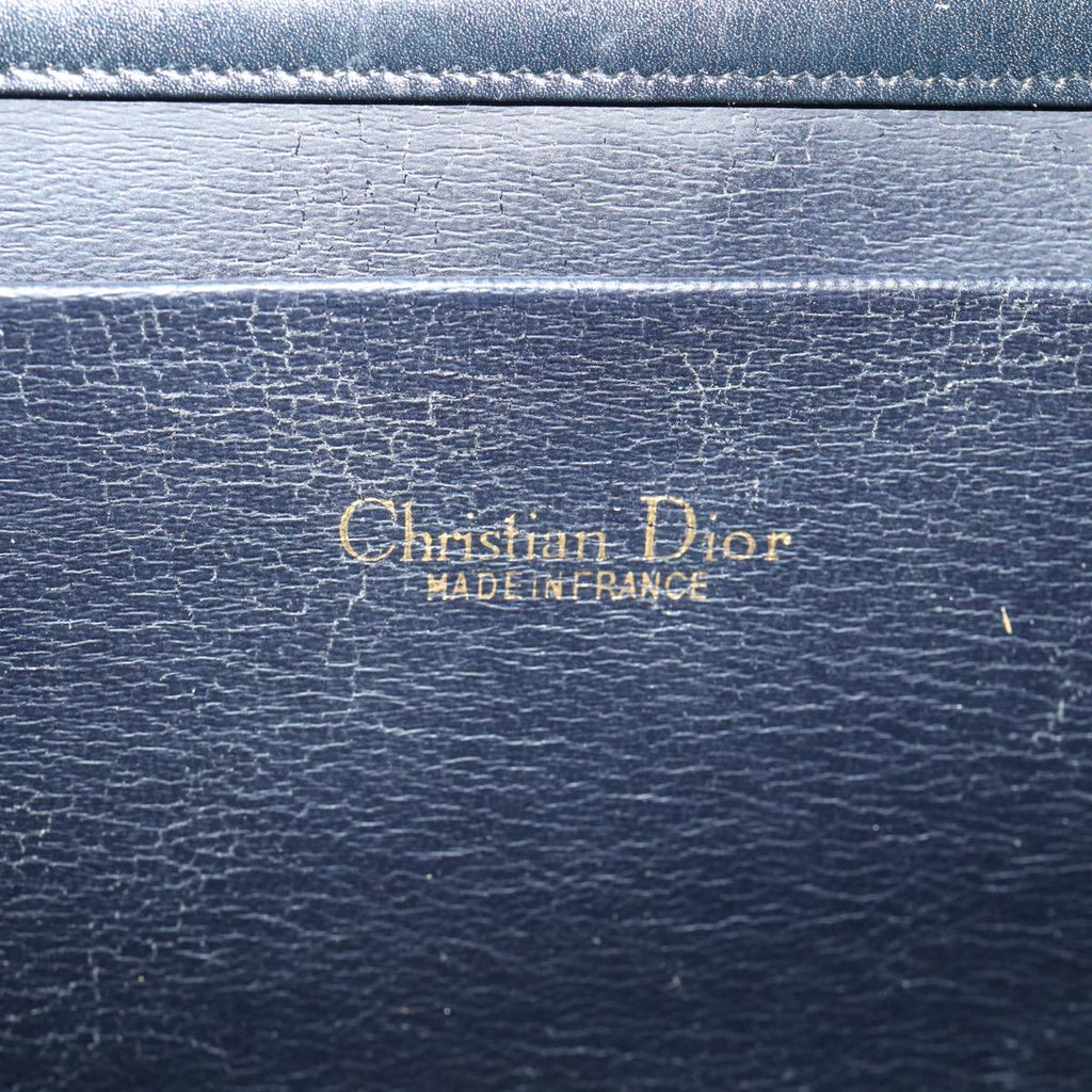 CHRISTIAN DIOR Shoulder Bag Leather Navy Auth rd2984