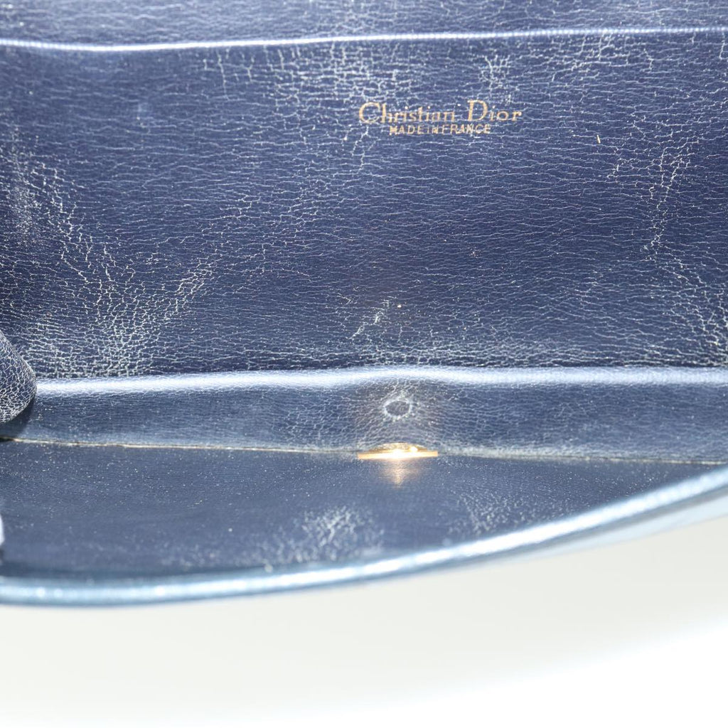 CHRISTIAN DIOR Shoulder Bag Leather Navy Auth rd2984