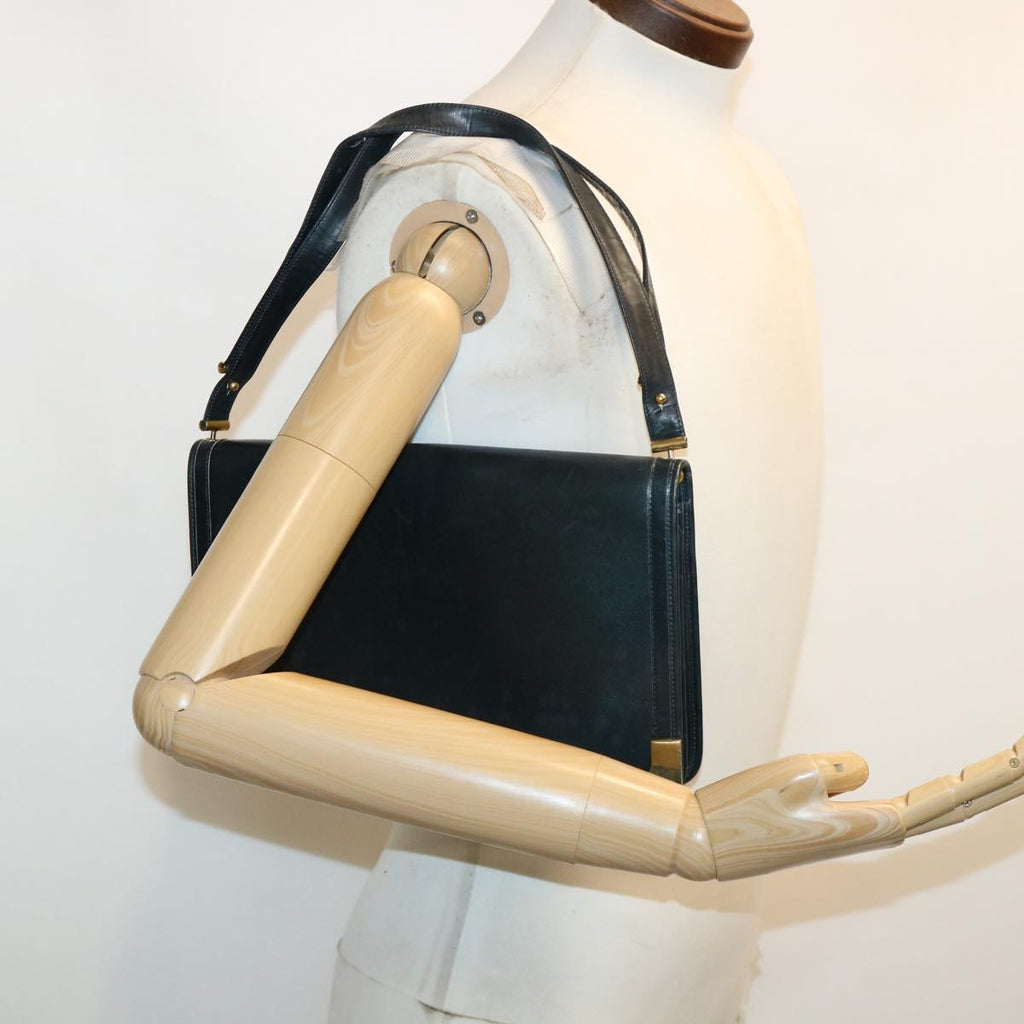 CHRISTIAN DIOR Shoulder Bag Leather Navy Auth rd2984