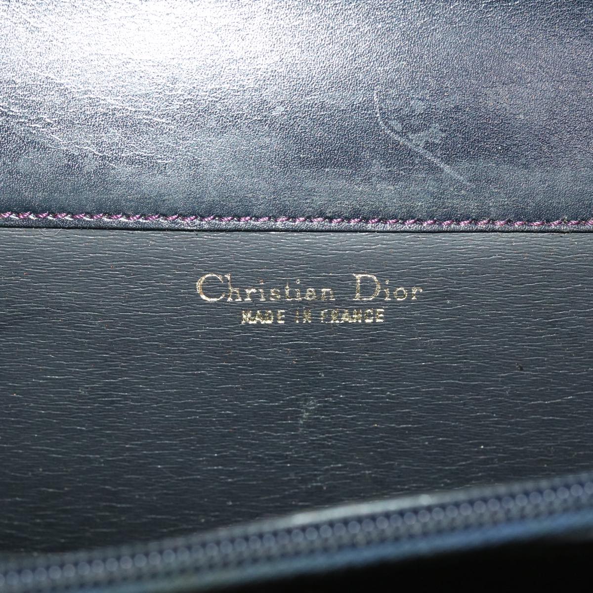 CHRISTIAN DIOR Shoulder Bag Leather Navy Auth rd4751