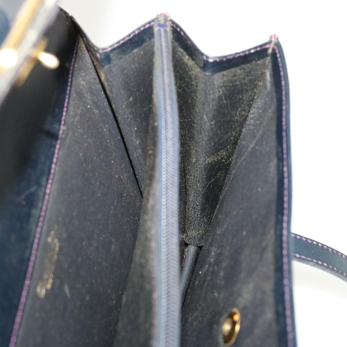 CHRISTIAN DIOR Shoulder Bag Leather Navy Auth rd4751