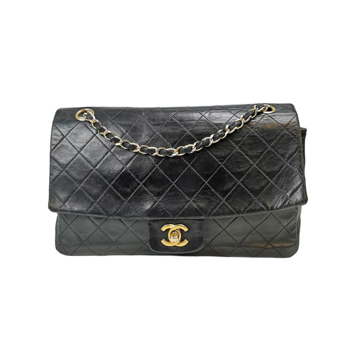 Chanel Single Rounded Flap Medium Black Lambskin Gold